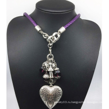 Кожаный цепи ожерелье сплава сердца бусы (XJW13783)